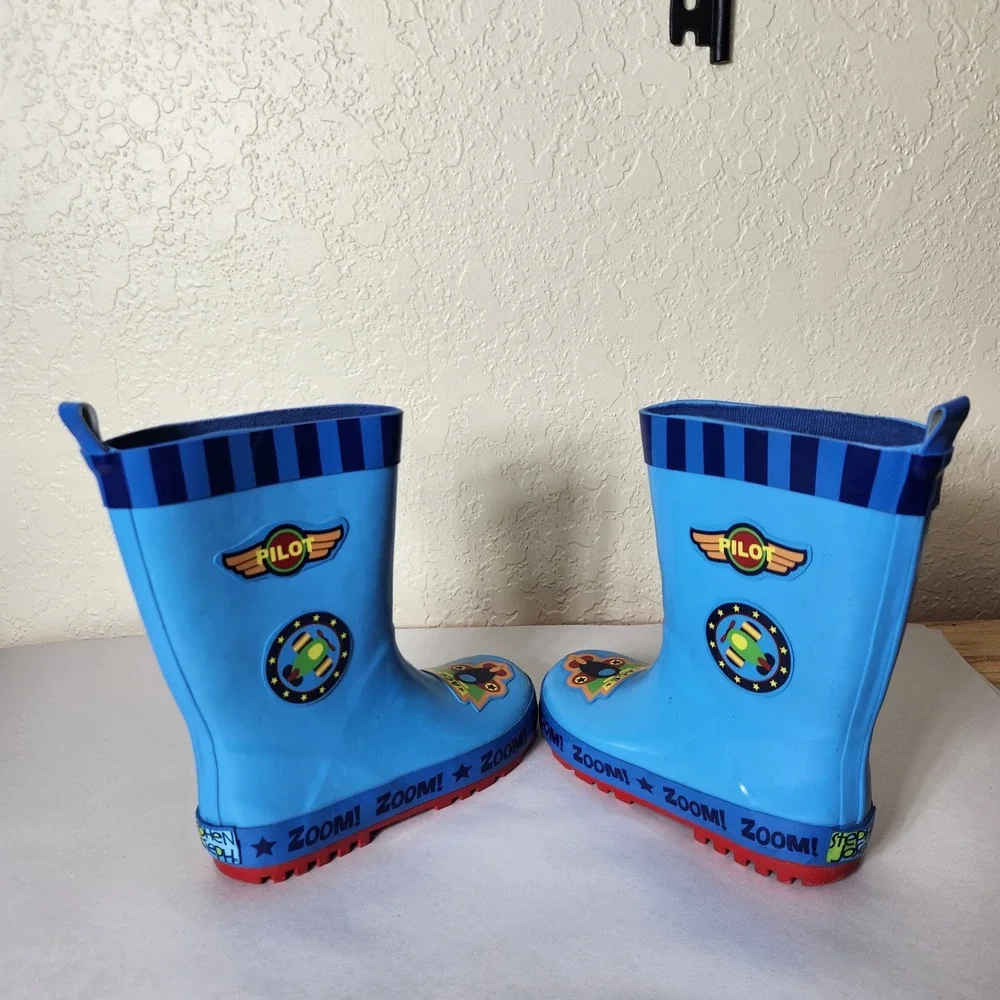 Stephen Joseph Kids Blue Airplane Pilot Rain Boots Size 11 US 28 EUR